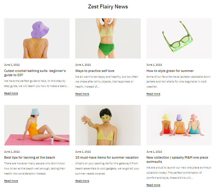 An example of blog page in Zest theme